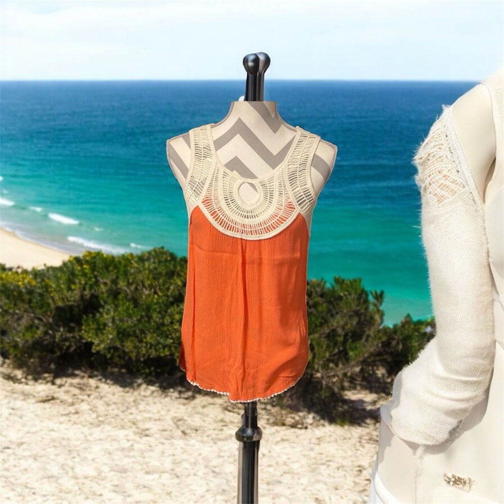 Chic Orange Crochet Women's Tank Top